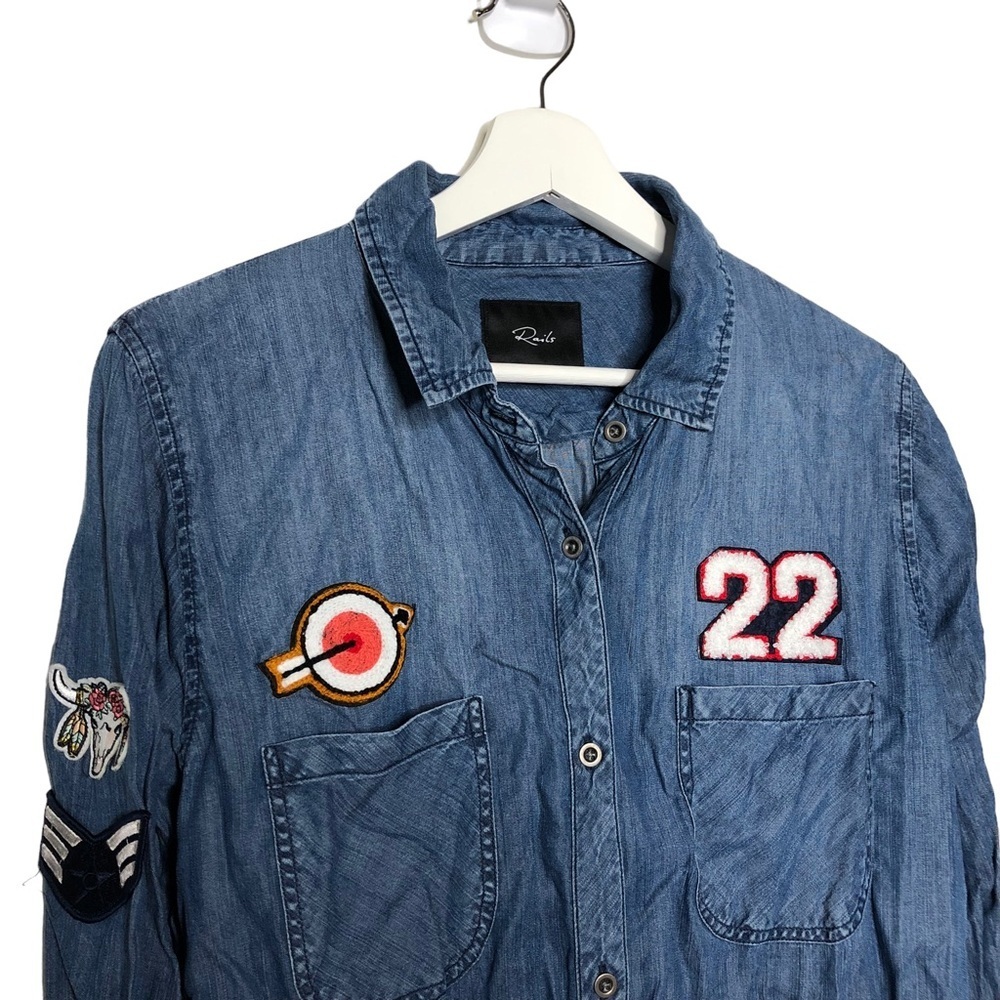 Rails Chambray Patchwork Button Down Shirt - image 5